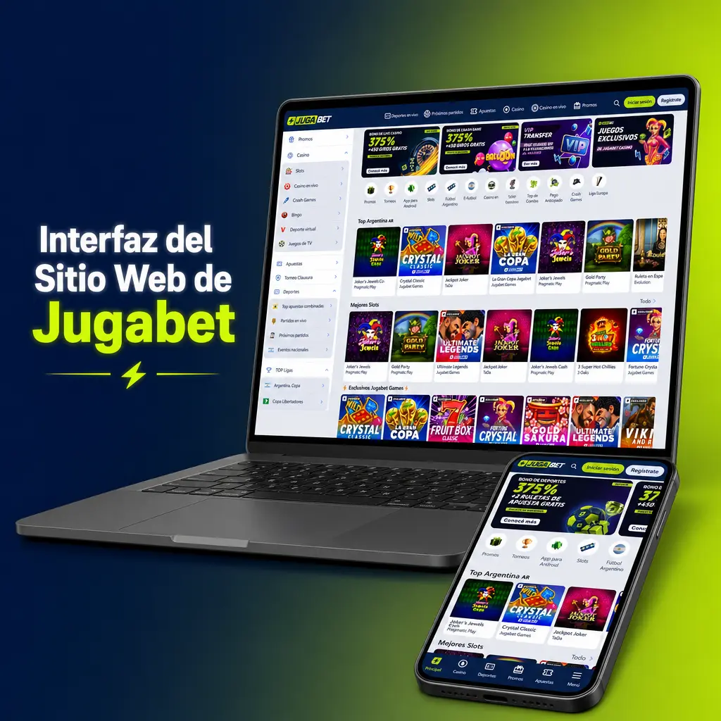 Interfaz del sitio web de Jugabet con barra de navegación superior